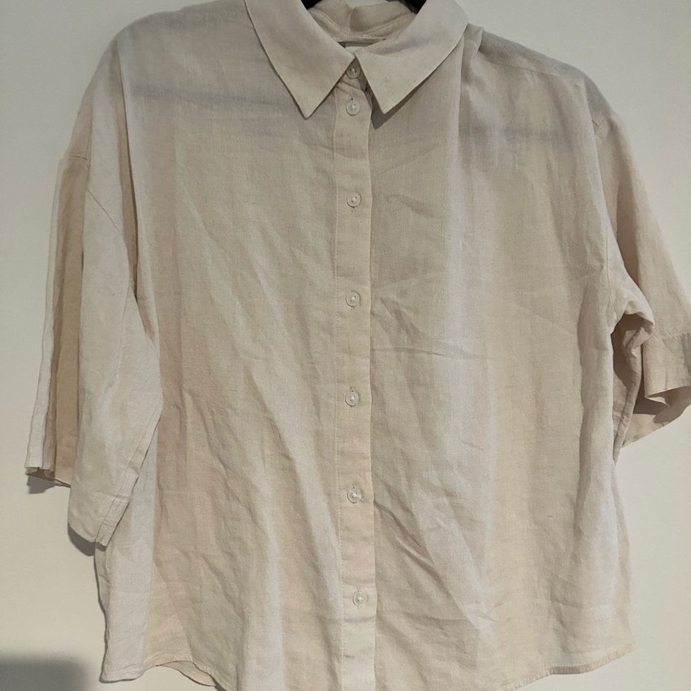 Beige Linen Blend Blouse Size S